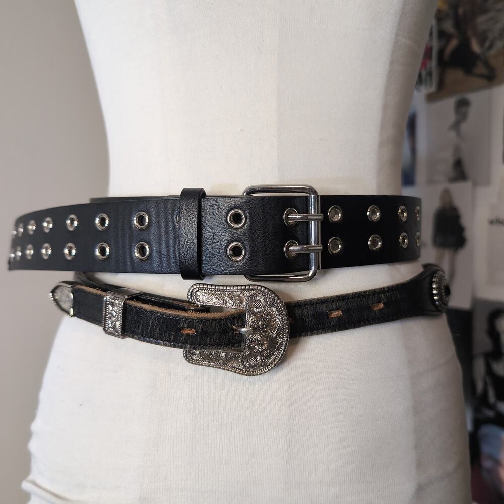 Double Grommet Faux Leather Belt and Western Concho Belt Set